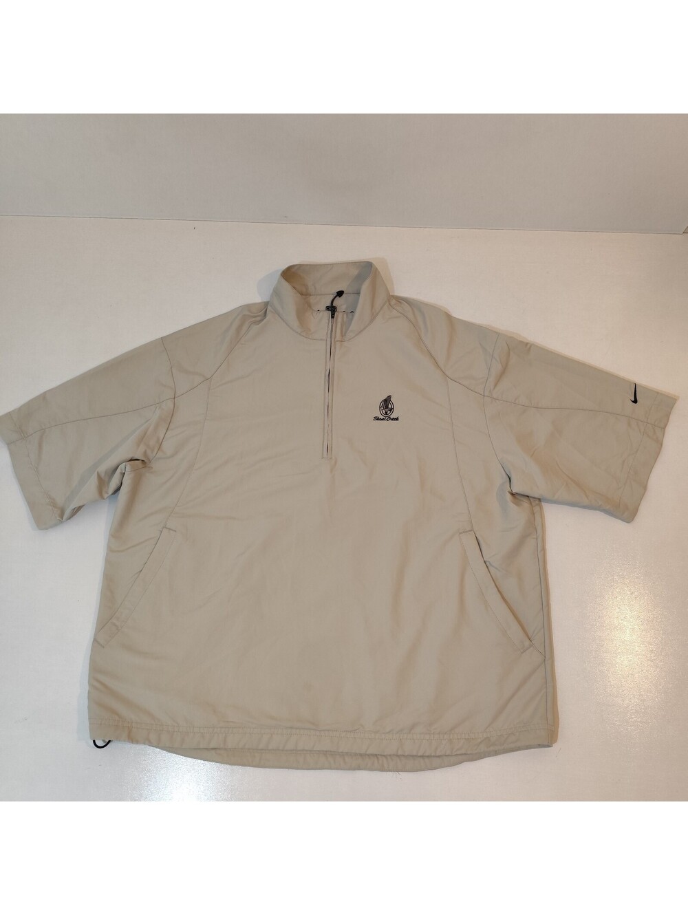 Nike Golf Windbreaker Mens Large Tan Beige 1/4 Zip Short Sleeve "Shoal Creek"